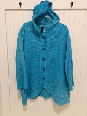 Focus Turquoise Waffle Knit Hooded Button Cardigan XL